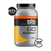 Science in Sport GO Energy Powder in orange flavor, 1.6 kg, 32 servings, 47g carbs for quick energy supply.